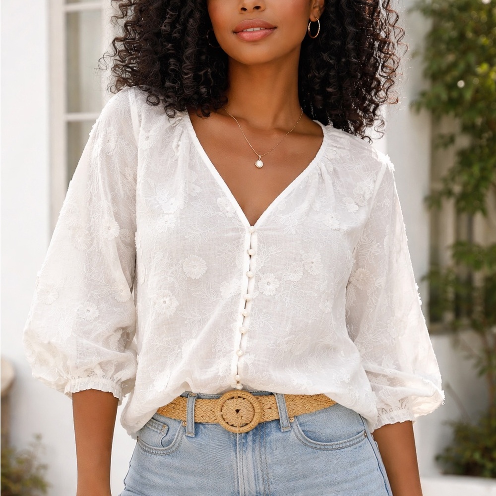 Nanette Lepore White Floral Blouse